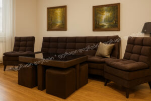 სამეული და ჟურნალის მაგიდა 4 პუფით დმანისის რაიონში მიწოდებით