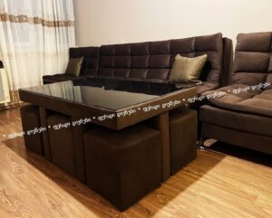 სამეული და ჟურნალის მაგიდა 6 პუფით