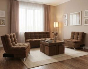 სამეული და ჟურნალის მაგიდა 4 პუფით